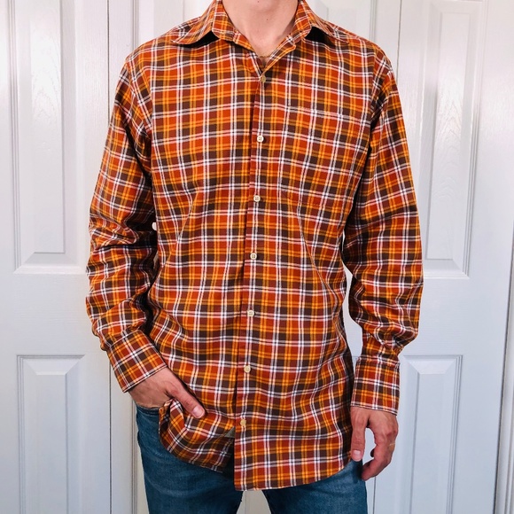 Peter Millar Other - Peter Millar Orange Brown Plaid Sport Shirt M